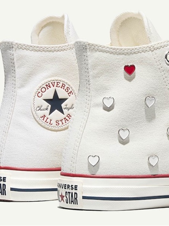 Converse Shoes - Converse White High Top Sneakers with Red & White Heart Studs